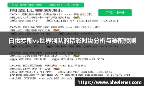 白俄罗斯vs世界强队的精彩对决分析与赛前预测